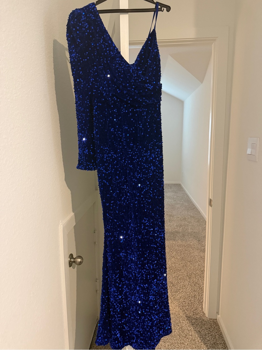 Fashion Nova Royal Blue Sequin One-Shoulder Gown